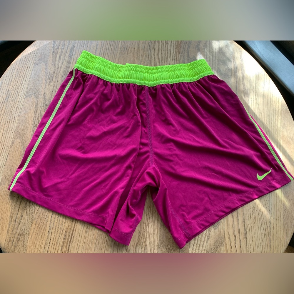 Magenta and neon yellow Nike shorts